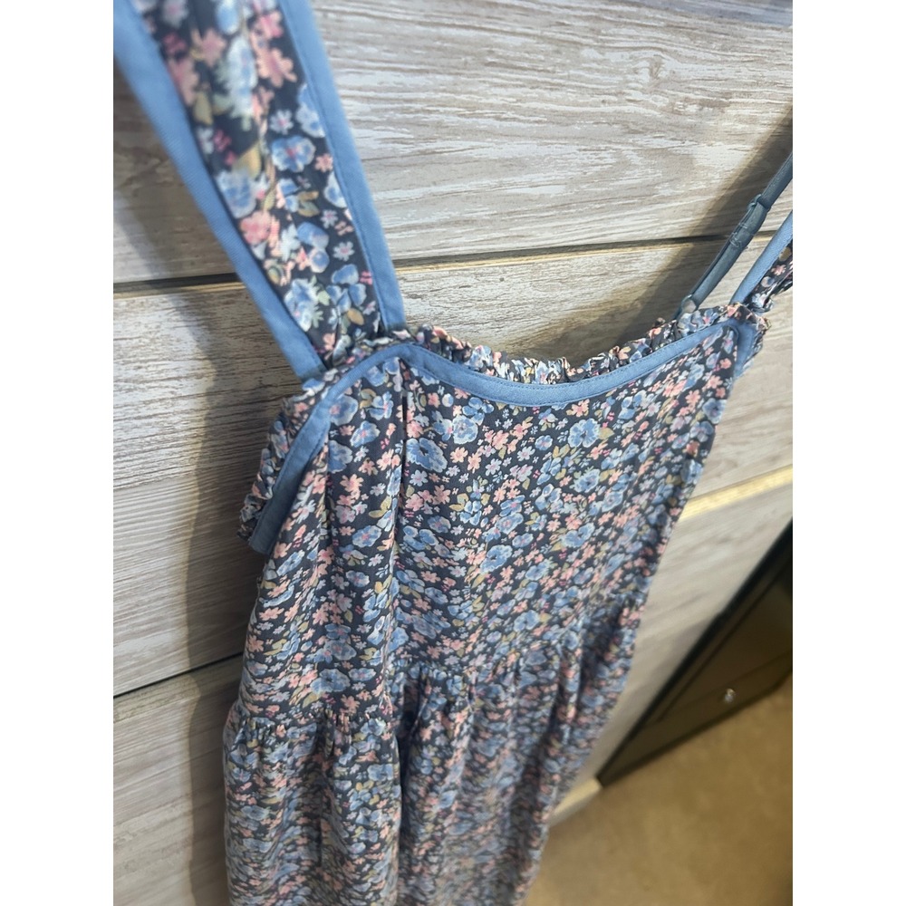 American Eagle Floral Lace Up Back Mini Dress Blue Pink Ditsy Babydoll XS NEW - Picture 6 of 9